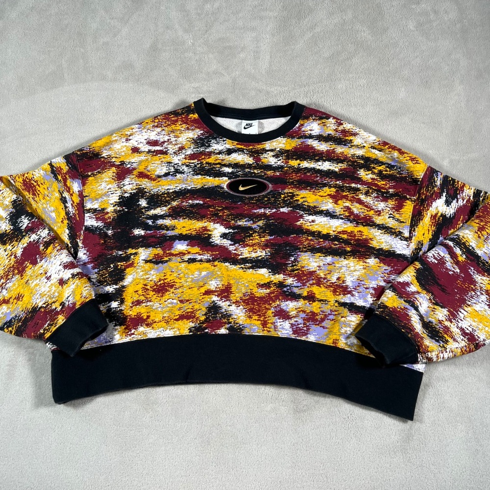 Nike Gel Revival Fleece Sweatshirt Women's Medium Multi Color Abstract Cropped